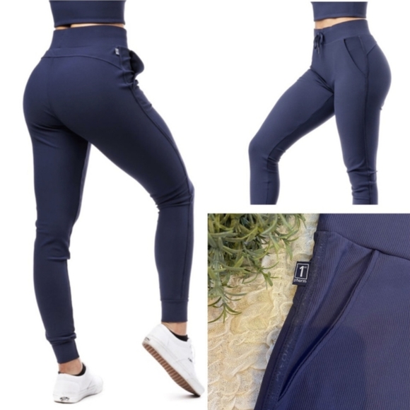 1st Phorm Pants - 1st Phorm Womens Wavelength Jogger Pants Blue Size M Ribbed Stretch W/ Pockets